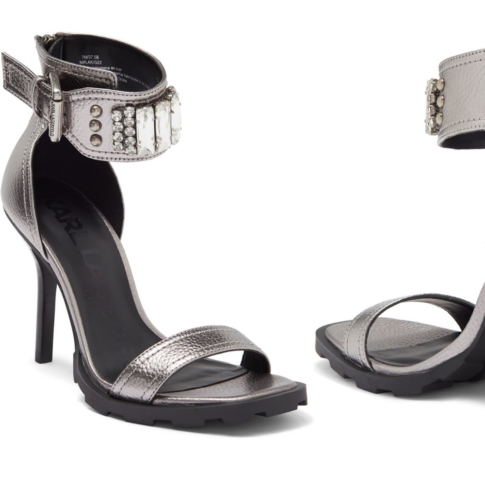 Karl Lagerfeld Paris Ankle Strap Sandal - Pewter Gray - size 10 NIB